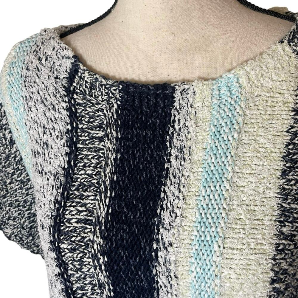 J. Jill Sweater Short Cap Sleeve Cotton Blend Knit Stripe Sweater Size 1X Costal - Picture 4 of 11